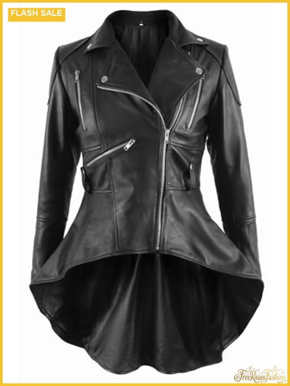 Real Lambskin Leather Peplum Jacket Women Asymmetrical Zip Moto